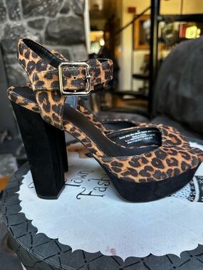 Mossimo Supply Co. Leopard Print Platform Block Heel Sandal - Black and Brown